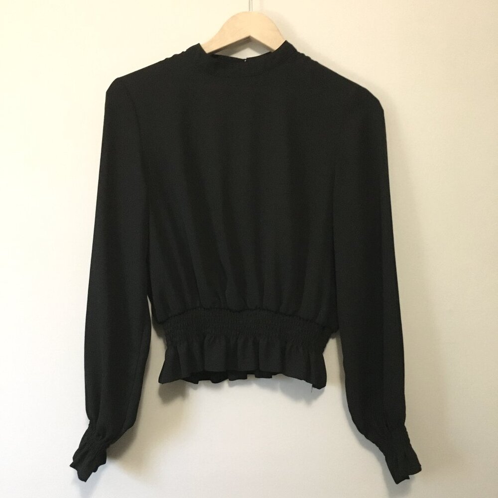 H&M Elegant Black Sheer Mock Neck Coquette Witch Goth Chic Blouse Size 4